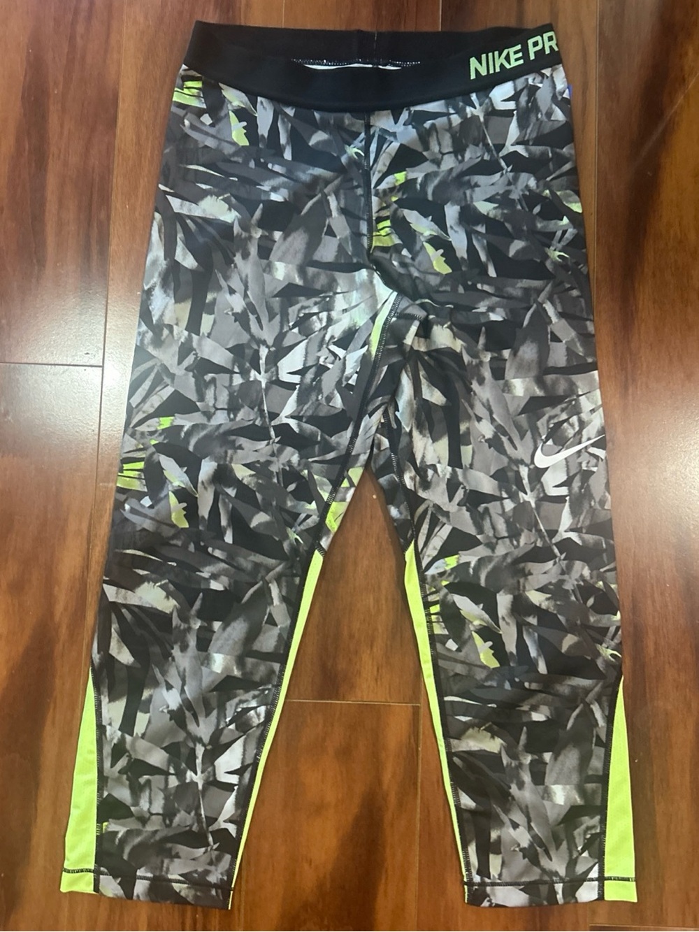 Nike Pro Women’s  Black & Neon Green Camo Compression Tights